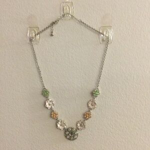 2/$15 Item 17 Necklace-18 in silver tone chain silver, pink, white floral pend.